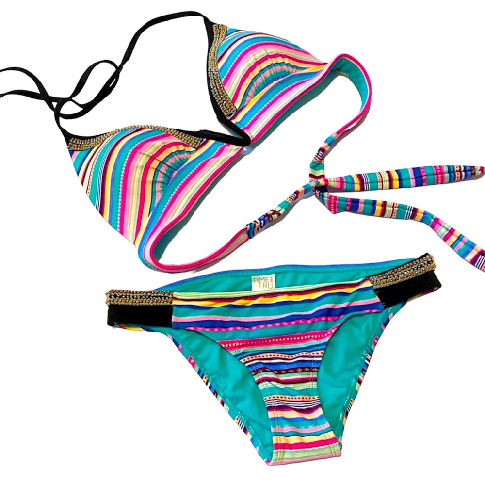 ⭐️HP⭐️ NEW TIME AND TRU BEADED SWIM BIKINI XL 16-18 TOP MED 8-10 BOTTOMS 2pc SET - Picture 12 of 12